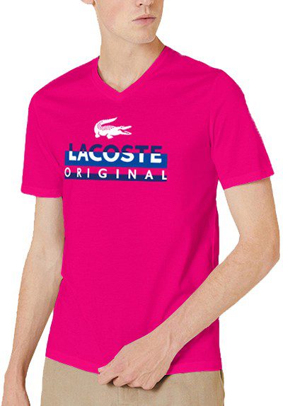 לקוסט-LACSOTE TSHIRT MEN V NECK DESGIN SHORT - Pink