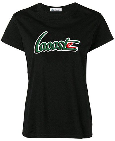 לקוסט-LACSOTE TSHIRT WOMEN DESGIN SHORT - BLACK – תמונה 3