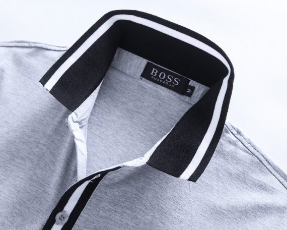 ⁦בוס-HUGO BOSS POLO TSHIRT MEN'S - Gray & Black White Border⁩ – תמונה ⁦5⁩